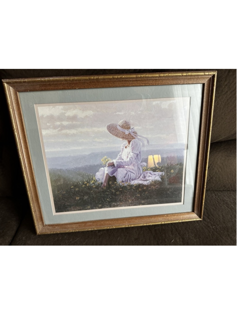 Vintage B.R. Greene “Quiet Moment” Girl in Field of Flowers Framed Art - Picture 5 of 8